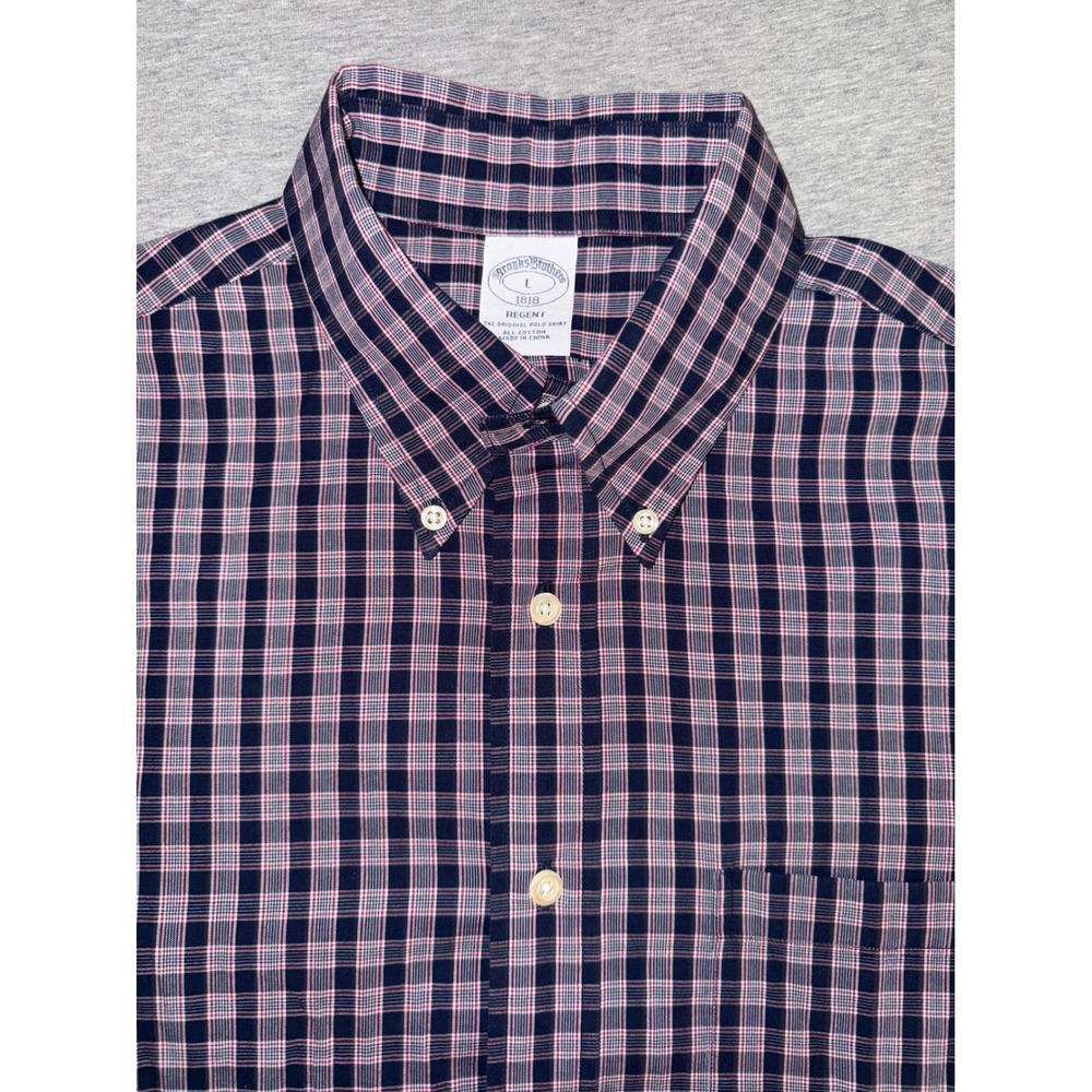 Brooks Brothers Regent Fit Mens Large Blue Red Plaid Button Down Shirt Preppy